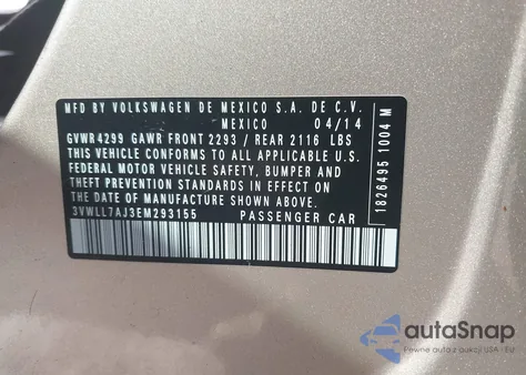 2014 Volkswagen Jetta 2.0L Tdi Value Edition from USA, damaged, VIN 3VWLL7AJ3EM293155